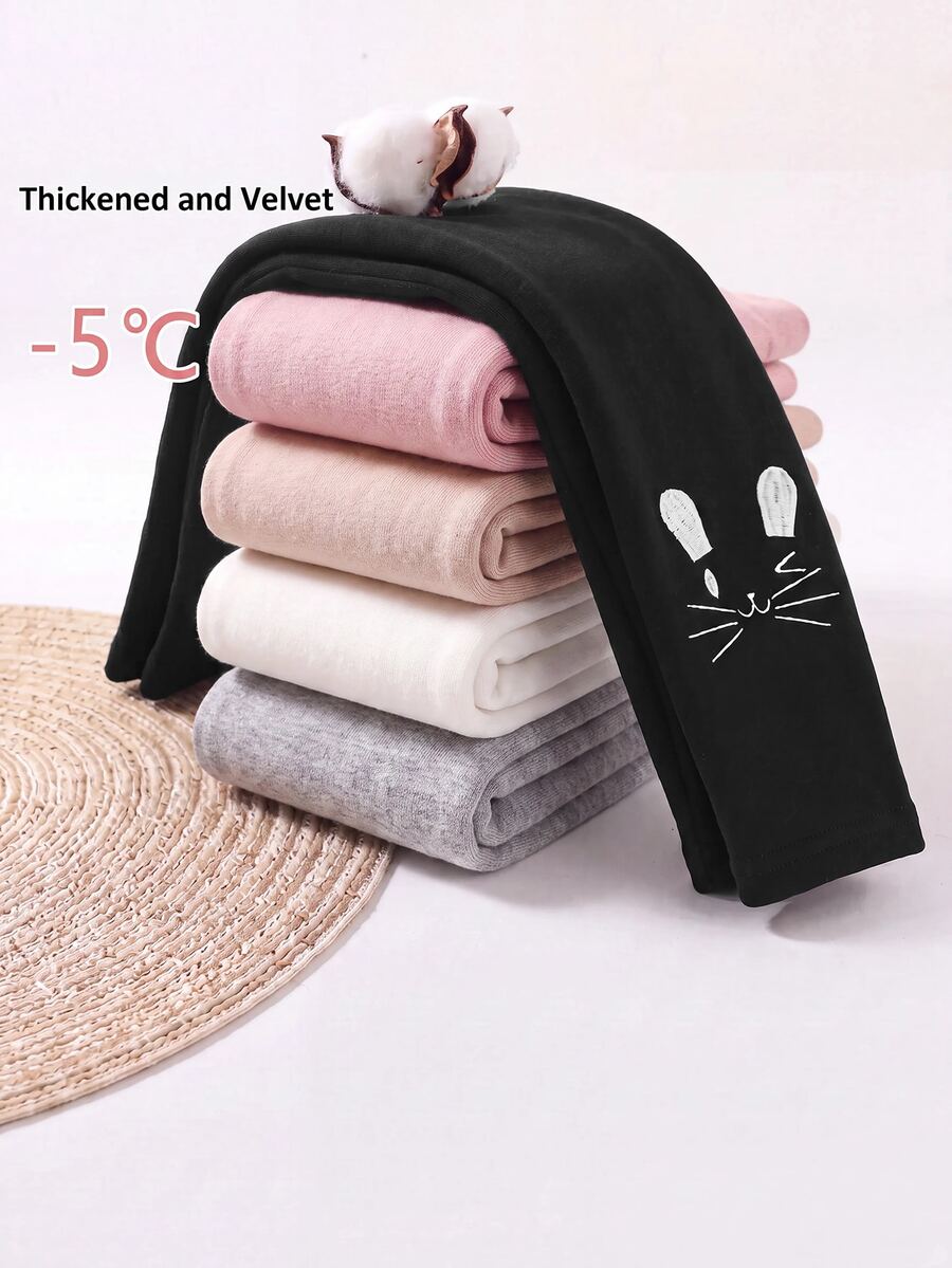 SHEIN 5件裝女嬰卡通刺繡長褲 - 黑色 - 查看 1