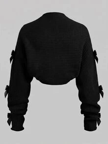 SHEIN Teen Girl Bow Decor Duster Cardigan - Black - View 2