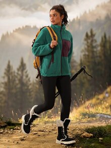 Exploreva Chaqueta de forro polar con cremallera y bloques de color - Verde - Ver 4