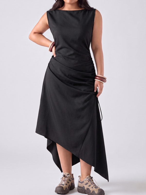 LYSMO Plus Drawstring Side Asymmetrical Hem Dress
