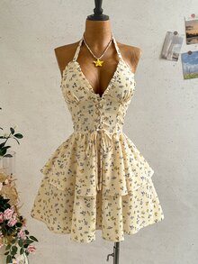 Soleia 碎花印花前綁帶掛脖露背洋裝 - 彩色 - 查看 5