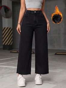 Jeanoix Plus High Waist Wide Leg Jeans - Black - View 1