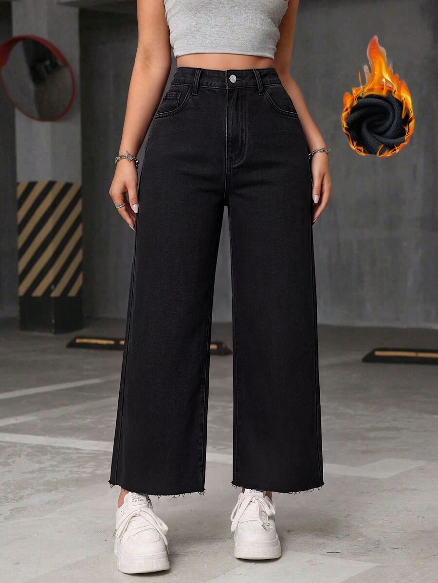 Jeanoix Plus High Waist Wide Leg Jeans - Black - View 1