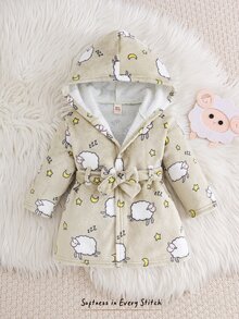 Cozy Pixies Baby Boy Cartoon Graphic Hooded Belted Fuzzy Robe - Multicolor - View 8