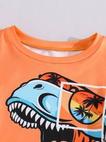 SHEIN Tween Boy Dinosaur Print Long Sleeve Tee & Pants Pajamas Set - Multicolor - View 3