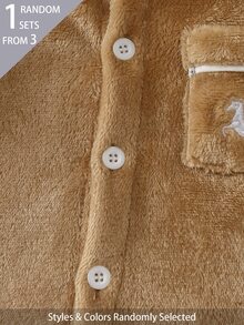 SHEIN Baby Boy Letter Embroidery Contrast Piping Fuzzy Pajamas Set - Multicolor - View 5