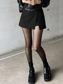 DAZY Teen Girl Solid Zip Side Split Hem Skort Fall - Black - View 5