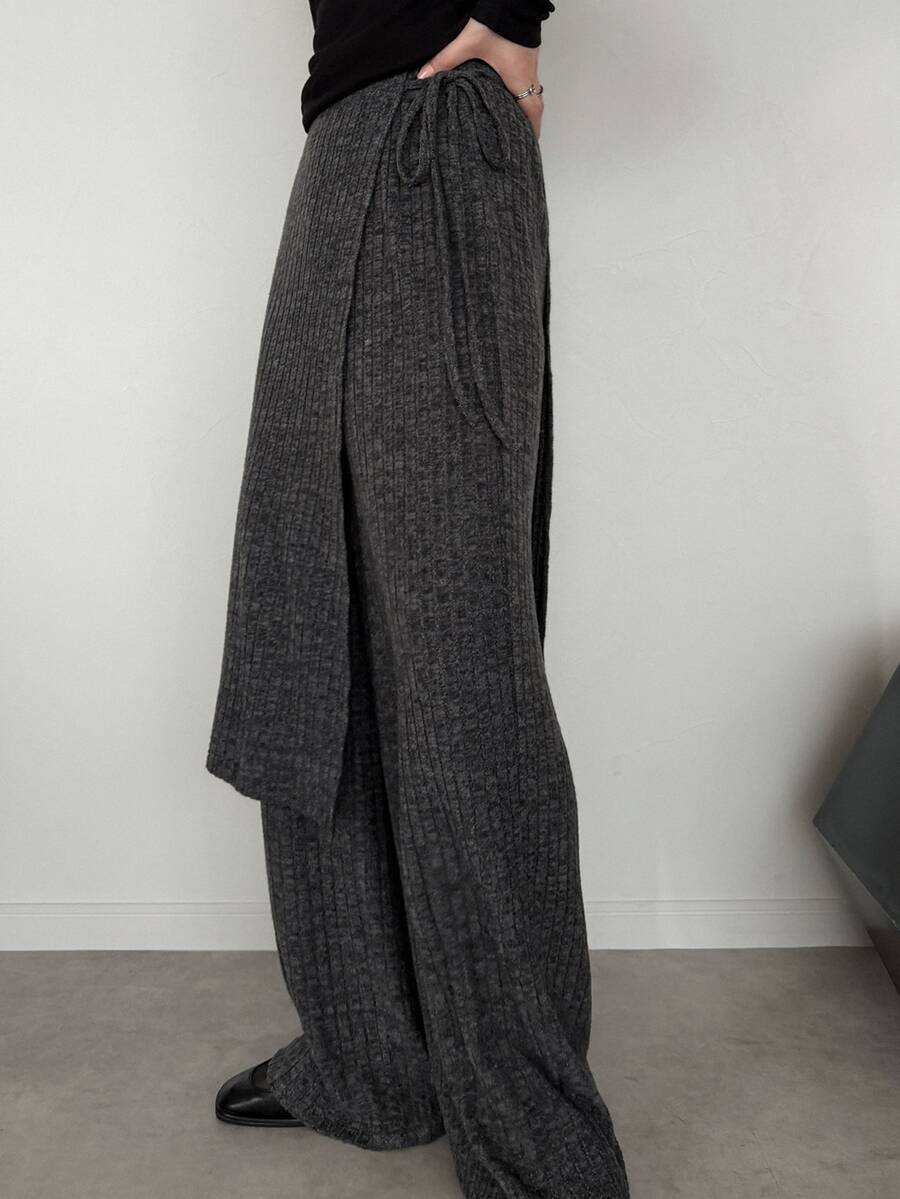 FRIFUL Celana Panjang Model Lebar dengan Tali Samping Warna Abu-abu untuk Santai di Musim Dingin/Kasual Musim Gugur - Dark Grey - View 1