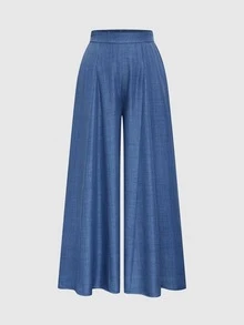 Elenzga 1 pieza Pantalones de cintura alta y pierna ancha - Azul - Ver 3