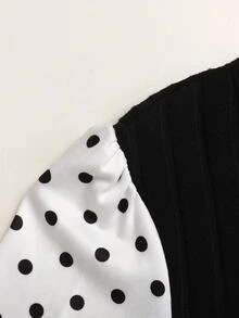 SHEIN Girls Polka Dot Print Lantern Sleeve 2 In 1 Dress - Black and White - View 4