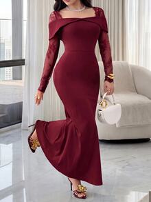 Feyla Vestidos largos para mujer de boda, cena, cóctel, formal, color borgoña, otoño, elegante, boda - Burdeos - Ver 6