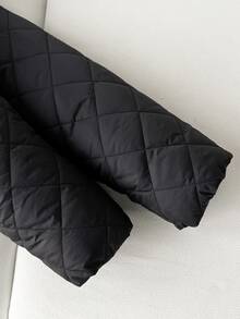 SHEIN 青少年女孩拉鍊式保暖內裡短版絎縫外套 - 黑色 - 查看 4