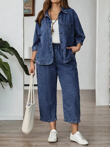 EMERY ROSE EMERY ROSE Tops Denim de talla grande - Azul lavado oscuro - Ver 4