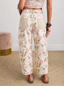EMERY ROSE Quần jeans ống đứng size lớn họa tiết hoa, 2 túi - Màu be - Xem 2