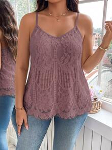 Reflora Plus Solid Lace Cami Top - Dusty Pink - View 6