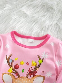 Genkimix Kids 女童 1件聖誕印花睡衣上衣 & 1件睡褲 睡衣套裝 - 粉色 - 查看 7