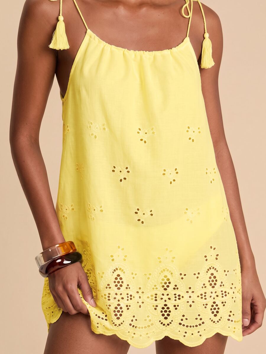 Travachic Tassel Decor Hollow Out Cover Up Dress - Light Yellow - View 1