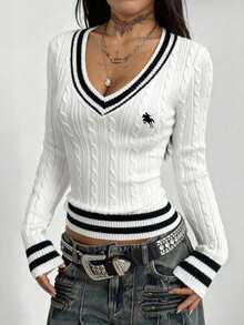 Coolane Striped Trim Cable Knit Sweater - Multicolor - View 6