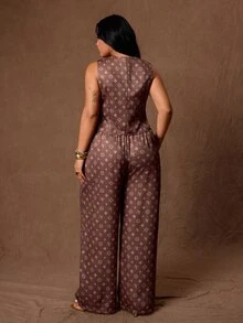 Rustia Chaleco con estampado integral & Pantalones de pierna ancha talla grande - Multicolor - Ver 2