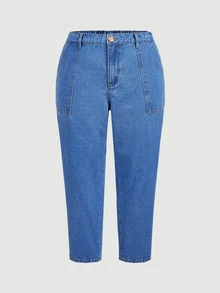 EMERY ROSE Jeans de talle alto estilo mom fit para tallas grandes - Azul - Ver 8