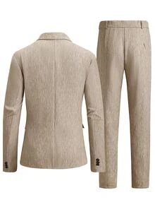 Manfinity Mode Men 1pc Striped Print Blazer & 1pc Suit Pants - Brown - View 2