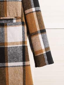 SHEIN Tween Girl 1pc Plaid Kids Pattern Lapel Collar Autumn Overcoat - Multicolor - View 3