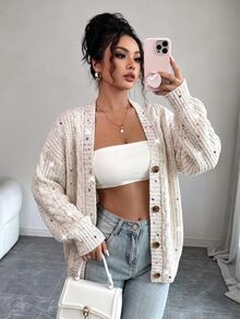 SHEIN Raffinéa Women Cardigans - Beige - View 6