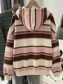 SHEIN EZwear 對比條紋印花落肩衛衣 - 彩色 - 查看 2