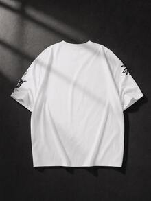 ROMWE MEN Goth Men Skull & Floral Print Short Sleeve Tee - White - View 2