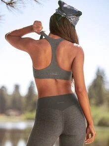 GLOWMODE FeatherFit™ Explore Your Glow Racerback Sports Bra With CloudBlend Panels & Removable Cups Low Impact Outdoor Yoga Studio Daily - Iron Gray - View 3