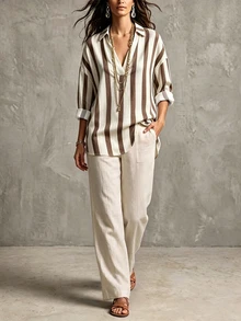Hotletica Striped Print Drop Shoulder Shirt - Multicolor - View 6