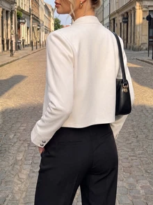 Selenza Button Detail Open Front Crop Jacket Office Off-White Autumn Elegant Smart Casual - White - View 2