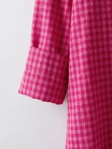 Comfylo Camisa de hombros caídos con estampado de cuadros y bolso - Rosa Fucsia - Ver 3