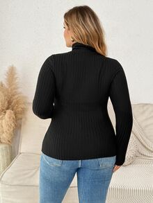 Plussiva Top de punto acanalado con cuello alto falso talla grande - Rosa Oxidada - Ver 2