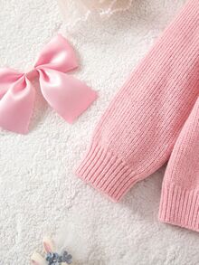 SHEIN Newborn Baby Sweater Onesies - Pink - View 4