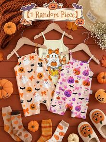Baby Girl Random 1pc Halloween Print Cami Romper & 1pc Socks - Multicolor - View 2