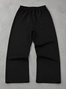 ROMWE MEN Goth Men Leopard & Letter Graphic Drawstring Waist Wide Leg Sweatpants - Black - View 2