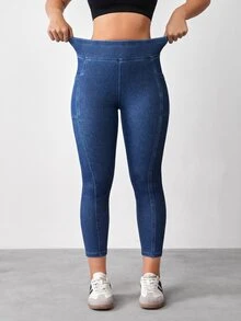 Flexra Plus High Waist Phone Pocket Side Skinny Jeans - Blue - View 3