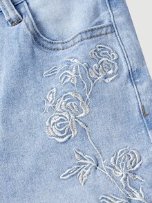SHEIN PETITE Jeans pitillo de cintura alta con patrón de mariposa de strass - Azul - Ver 7