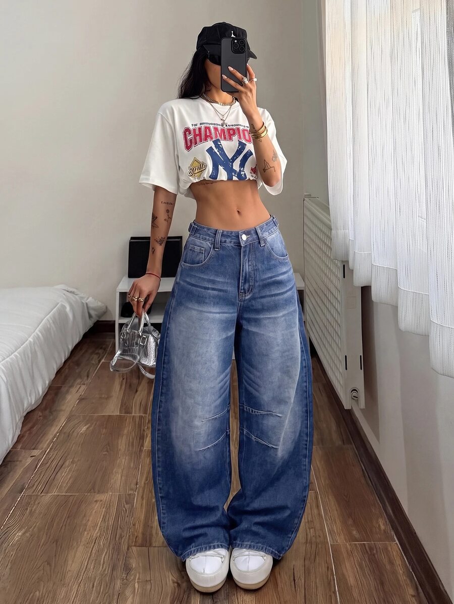 StreetHx Celana Jeans Wanita Warna Biru Muda untuk Acara Musim Gugur - Biru - View 1
