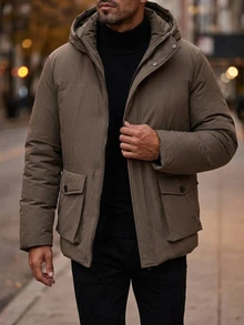 DAZY Men Flap Pocket Hooded Puffer Coat - Grey - View 8