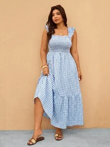 Elaquor Plus Size Dresses - Baby Blue - View 3
