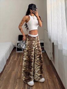 StreetHx Tiger Striped Wide Leg Jeans - Multicolor - View 3