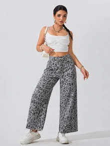 EMERY ROSE Quần jean ống rộng họa tiết da báo - Nhiều màu - Xem 5