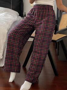 DAZY Plaid Print Elastic Waist Lounge Pants - Red - View 4