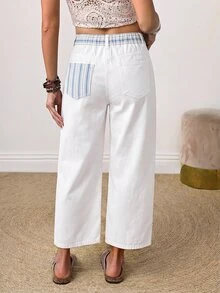 SHEIN PETITE High Waist Straight Leg Jeans - White - View 2