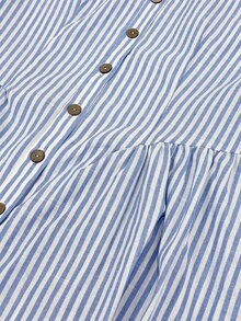Linhara CURVE Plus Striped Print Button Front Shirt Dress Fall - Blue - View 5