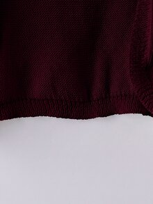 GlowEve 女款純色泡泡袖開襟短版輕量開襟衫 - 酒紅色 - 查看 5
