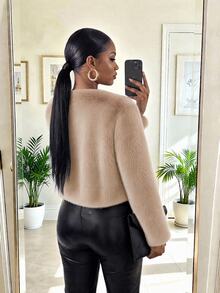 SHEIN Lady CURVE Plus Size Faux Fur Coats - Khaki - View 2