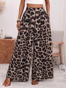 Wandoria Celana Panjang Lebar dengan Lipatan Motif Leopard - MultiWarna - View 7